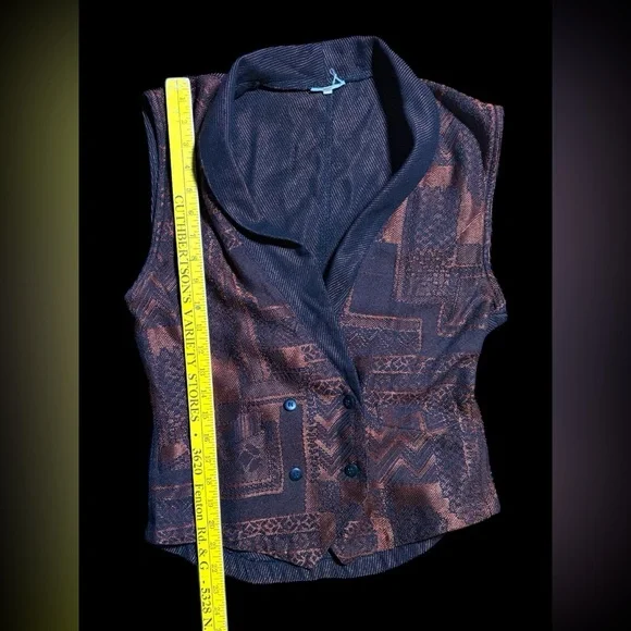 80’s Collared Black and Bronze Sleeveless Vest - Picture 8 of 10